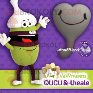 Olive Eggplant mascot costume character dressed with a One-Piece Swimsuit and Cummerbunds