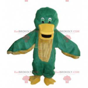Green and yellow duck mascot, colorful bird costume -