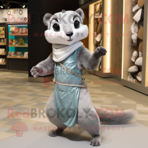 Gray Weasel mascot costume character dressed with a Wrap Dress and Headbands