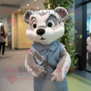 Gray Weasel mascot costume character dressed with a Wrap Dress and Headbands