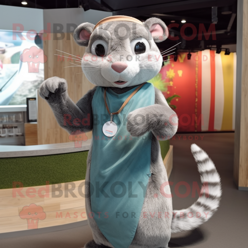 Gray Weasel mascot costume character dressed with a Wrap Dress and Headbands Gray Weasel mascot costume character dressed with a Wrap Dress and Headbands