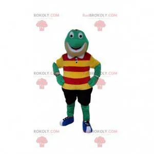 Green frog mascot with colorful clothes - Redbrokoly.com