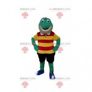 Zielona żaba maskotka z kolorowymi ubraniami - Redbrokoly.com