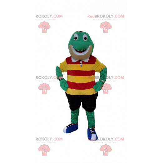 Groene kikker mascotte met kleurrijke kleding - Redbrokoly.com