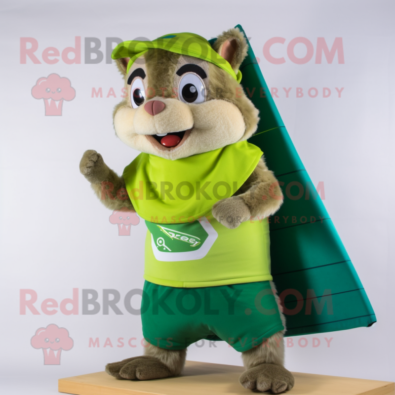 Lime Green Chipmunk mascot costume character dressed with a Board Shorts and Shawls