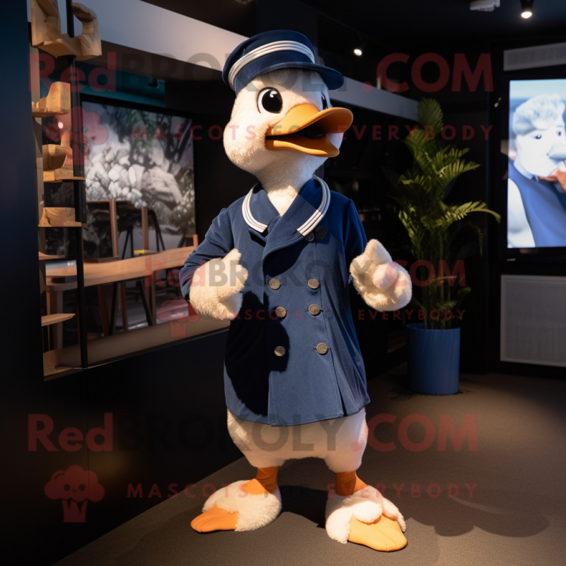 Navy Gosling mascot costume character dressed with a Jumpsuit and Hats Navy Gosling mascot costume character dressed with a Jumpsuit and Hats