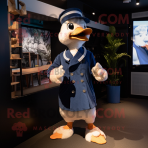 Navy Gosling mascot costume character dressed with a Jumpsuit and Hats