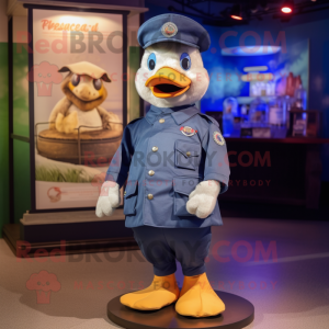 Navy Gosling mascot costume character dressed with a Jumpsuit and Hats