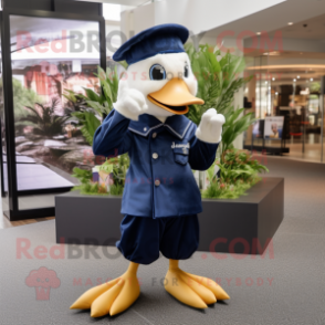 Navy Gosling mascot costume character dressed with a Jumpsuit and Hats