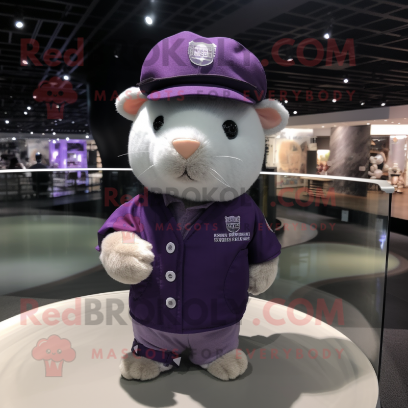 Purple Hamster mascot costume character dressed with a Polo Tee and Berets