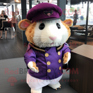 Purple Hamster mascot costume character dressed with a Polo Tee and Berets