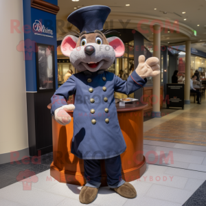 Navy Ratatouille mascot costume character dressed with a Dress Pants and Watches