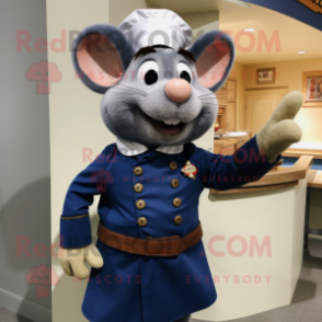 Navy Ratatouille mascot costume character dressed with a Dress Pants and Watches