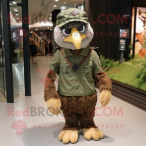 Olive Eagle mascot costume character dressed with a Corduroy Pants and Caps