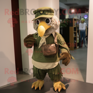 Olive Eagle mascot costume character dressed with a Corduroy Pants and Caps