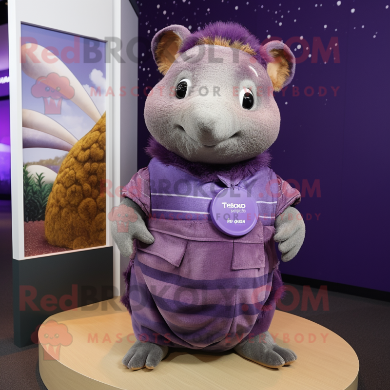 Purple Armadillo mascot costume character dressed with a Playsuit and Scarves Purple Armadillo mascot costume character dressed with a Playsuit and Scarves