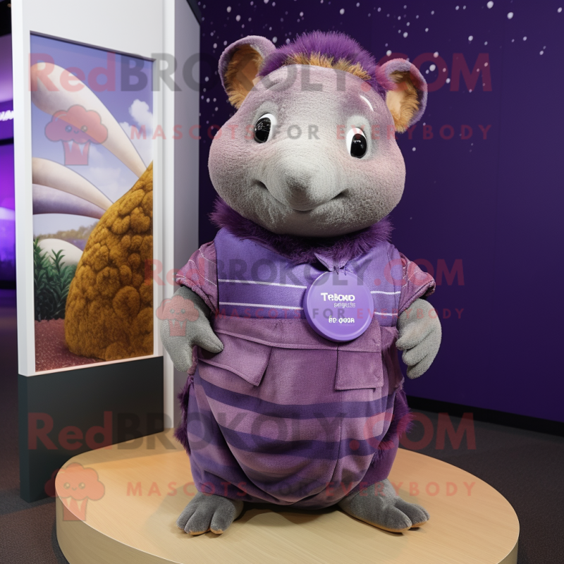 Purple Armadillo mascot costume character dressed with a Playsuit and Scarves