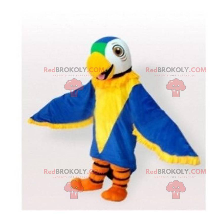 Mascotte blauw, geel, groen en wit papegaai - Redbrokoly.com