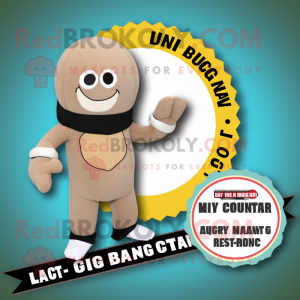 Tan Bagels mascot costume character dressed with a Bikini and Gloves