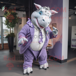 Lavender Rhinoceros mascot costume character dressed with a Suit Pants and Keychains