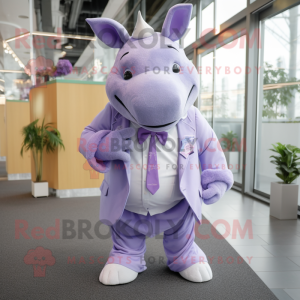 Lavender Rhinoceros mascot costume character dressed with a Suit Pants and Keychains