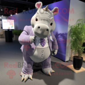 Lavender Rhinoceros mascot costume character dressed with a Suit Pants and Keychains