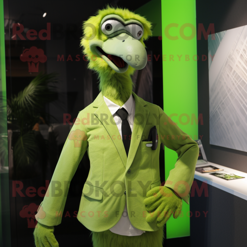 Lime Green Ostrich mascot costume character dressed with a Suit Jacket and Brooches Lime Green Ostrich mascot costume character dressed with a Suit Jacket and Brooches