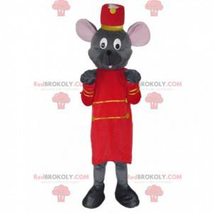 Mascotte de souris grise en tenue de maître d'hôtel -