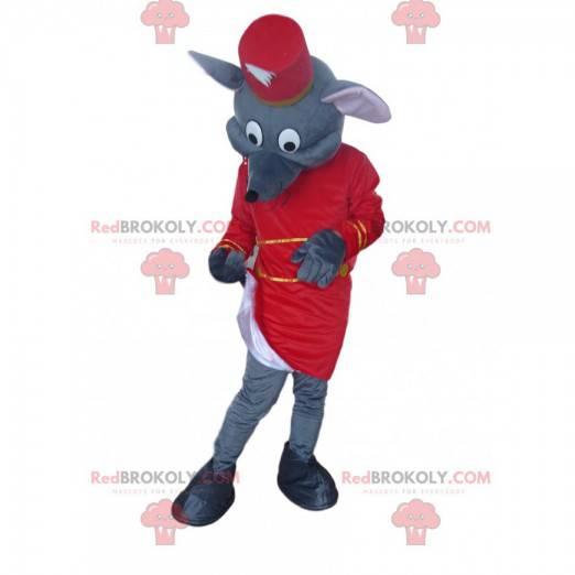 Mascotte del topo grigio vestita da maggiordomo - Redbrokoly.com