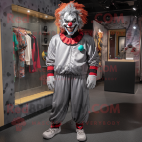 Gray Evil Clown mascot costume character dressed with a Joggers and Shoe laces