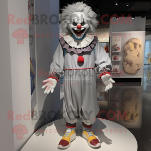 Gray Evil Clown mascot costume character dressed with a Joggers and Shoe laces