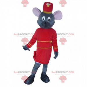 Mascotte del topo grigio vestita da maggiordomo - Redbrokoly.com