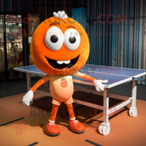 Orange Ping Pong Table mascot costume character dressed with a Skinny Jeans and Shoe laces
