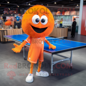 Orange Ping Pong Table mascot costume character dressed with a Skinny Jeans and Shoe laces
