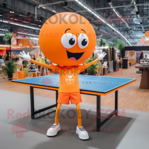 Orange Ping Pong Table mascot costume character dressed with a Skinny Jeans and Shoe laces