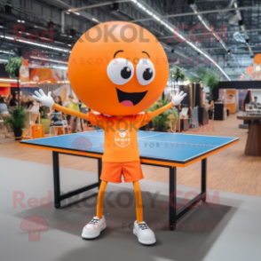 Orange Ping Pong Table mascot costume character dressed with a Skinny Jeans and Shoe laces