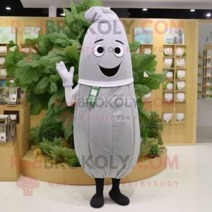 Gray Radish mascot costume character dressed with a Sheath Dress and Keychains