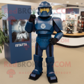 Navy Spartan Soldier mascot costume character dressed with a Suit and Tote bags