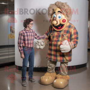Tan Clown mascot costume character dressed with a Flannel Shirt and Watches