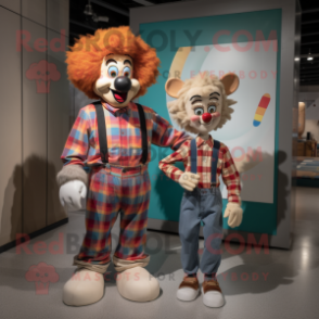 Tan Clown mascot costume character dressed with a Flannel Shirt and Watches