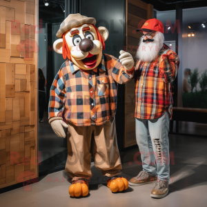 Tan Clown mascot costume character dressed with a Flannel Shirt and Watches