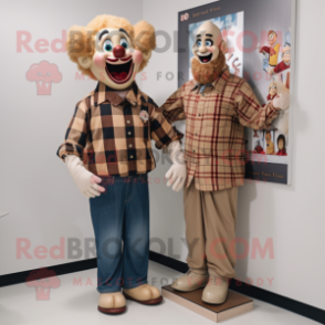 Tan Clown mascot costume character dressed with a Flannel Shirt and Watches