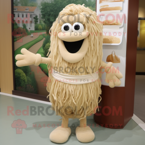 Beige Spaghetti mascot costume character dressed with a Shorts and Clutch bags