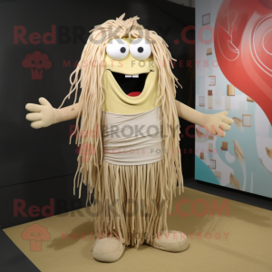 Beige Spaghetti mascot costume character dressed with a Shorts and Clutch bags