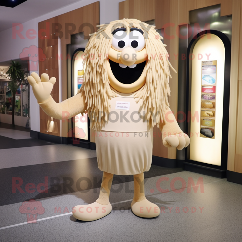 Beige Spaghetti mascot costume character dressed with a Shorts and Clutch bags