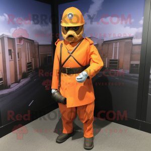 Orange Civil War Soldier mascot costume character dressed with a Jumpsuit and Clutch bags