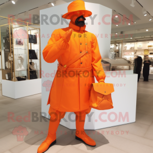 Orange Civil War Soldier mascot costume character dressed with a Jumpsuit and Clutch bags