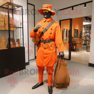 Orange Civil War Soldier mascot costume character dressed with a Jumpsuit and Clutch bags