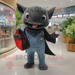 Black Manta Ray mascot costume character dressed with a Denim Shorts and Clutch bags