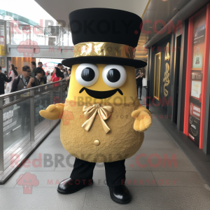 Gold Sushi mascot costume character dressed with a Suit and Berets